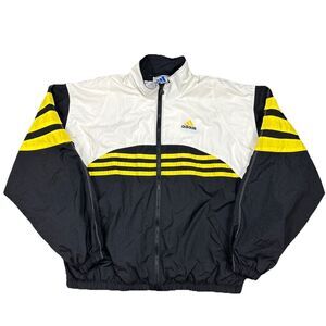Vintage Adidas Windbreaker Jacket Men’s Large Yellow Black 3-Stripes 90s Retro